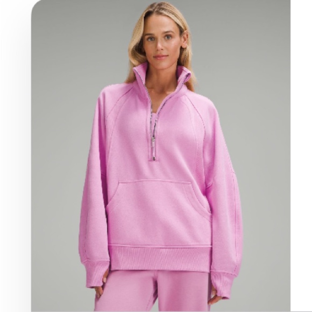 Scuba oversized funnel-neck half zip dahlia pink